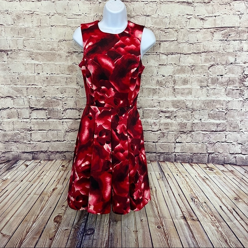 Eva Longoria Red Floral Sleeveless Fit & Flare Dress